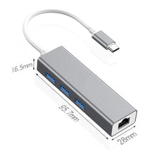 Load image into Gallery viewer, USB-C / Type-C to Fast Ethernet RJ45 &amp; 3 x USB 3.0 Adapter Converter HUB, Fast Ethernet
