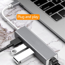 Load image into Gallery viewer, USB-C / Type-C to Fast Ethernet RJ45 &amp; 3 x USB 3.0 Adapter Converter HUB, Fast Ethernet