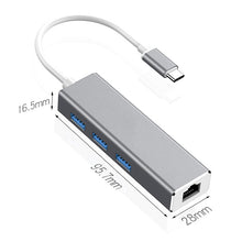 Load image into Gallery viewer, USB-C / Type-C to Gigabit Ethernet RJ45 &amp; 3 x USB 3.0 Adapter Converter HUB, Computer External Tablet Phone Universal, Gigabit Ethernet