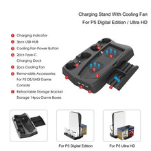 Load image into Gallery viewer, KJH P5-010-2 Multi-function Charging Cooling Fan Base with Storage Tray Bracket For PS5 De / UHD, KJH P5-010-2