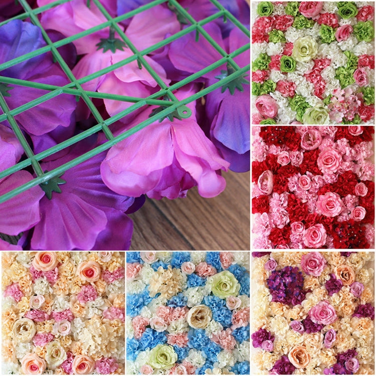 Blooming Rose Peony Hydrangea Artificial Encryption Flower DIY Wedding Wall Decoration Photo Background, Size: 60cm x 40cm, 60x40cm(Blue and White), 60x40cm(Champagne), 60x40cm(Purple and Champagne), 60x40cm(Green and White), 60x40cm(Purple), 60x40cm(R...
