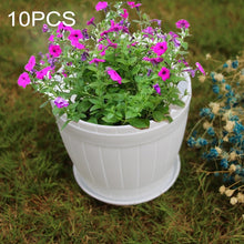 Load image into Gallery viewer, 10 PCS Imitation Wooden Barrel Plastic Resin Flower Pot with Tray, Top Diameter: 16cm, Height: 13.5cm, Top Diameter: 16cm