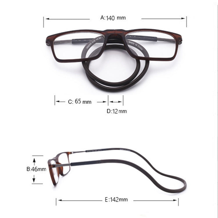 Anti Blue-ray Adjustable Neckband Magnetic Connecting Presbyopic Glasses, +4.00D