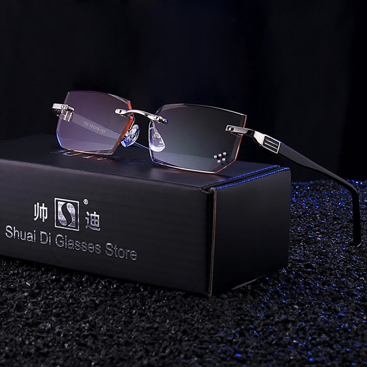 Men Anti Fatigue & Blue-ray Rimless Rhinestone Trimmed Presbyopic Glasses, +2.50D