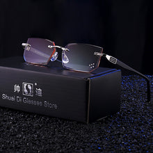 Load image into Gallery viewer, Men Anti Fatigue &amp; Blue-ray Rimless Rhinestone Trimmed Presbyopic Glasses, +2.50D
