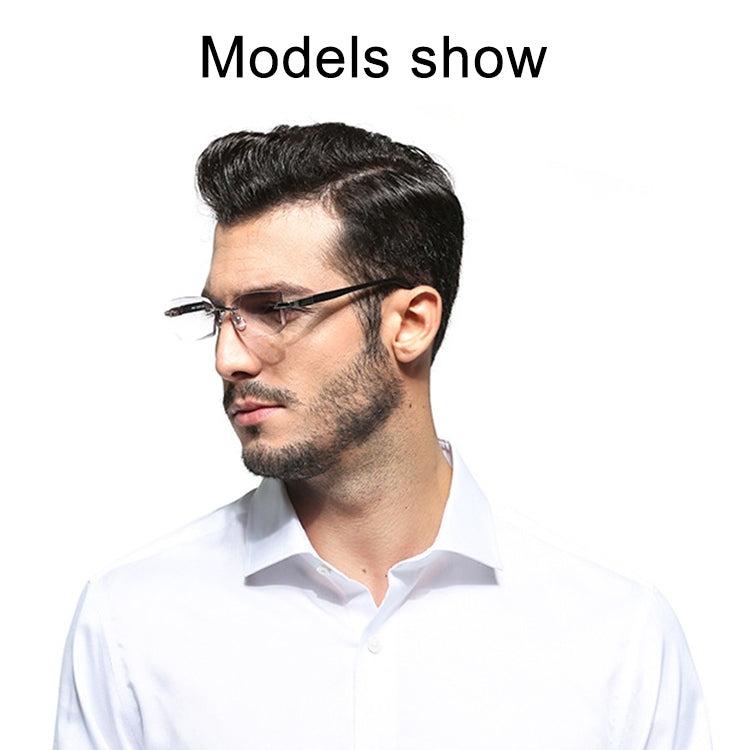 Men Anti Fatigue & Blue-ray Rimless Rhinestone Trimmed Presbyopic Glasses, +2.50D