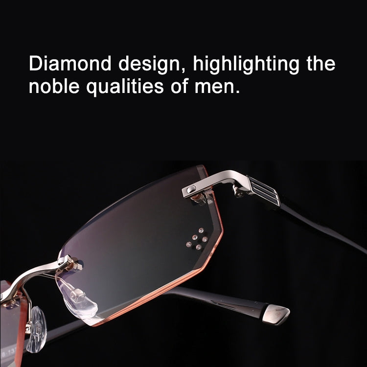 Men Anti Fatigue & Blue-ray Rimless Rhinestone Trimmed Presbyopic Glasses, +2.50D