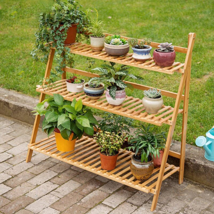 Bamboo 3-Tier Hanging Plant Stand Planter Shelves Flower Pot Storage Rack Folding Display Shelving Plants Shelf, Width: 100cm, 3-Tie Width: 100cm(Apricot), 3-Tie Width: 100cm(White)