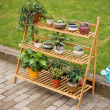 Load image into Gallery viewer, Bamboo 3-Tier Hanging Plant Stand Planter Shelves Flower Pot Storage Rack Folding Display Shelving Plants Shelf, Width: 100cm, 3-Tie Width: 100cm(Apricot), 3-Tie Width: 100cm(White)