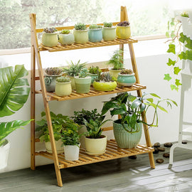 Bamboo 3-Tier Hanging Plant Stand Planter Shelves Flower Pot Storage Rack Folding Display Shelving Plants Shelf, Width: 70cm, 3-Tier Width: 70cm(Apricot), 3-Tier Width: 70cm(Green), 3-Tier Width: 70cm(White)