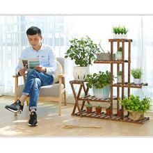 Load image into Gallery viewer, Wooden Plant Flower Display Stand Wood Pot Shelf Storage Rack, without Wheel
