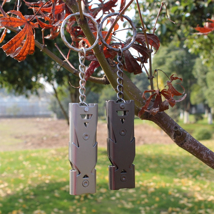 Aotu AT6637 Stainless Steel Outdoor Double Tube Survival Safety Whistle, Random Color Delivery