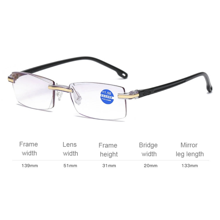 Rimless Anti Blue-ray Blue Film Lenses Presbyopic Glasses, +1.00D