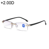 Rimless Anti Blue-ray Blue Film Lenses Presbyopic Glasses, +2.00D
