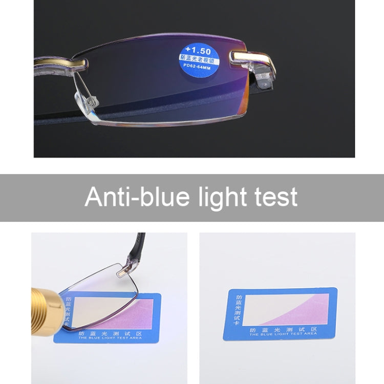 Rimless Anti Blue-ray Blue Film Lenses Presbyopic Glasses, +3.00D