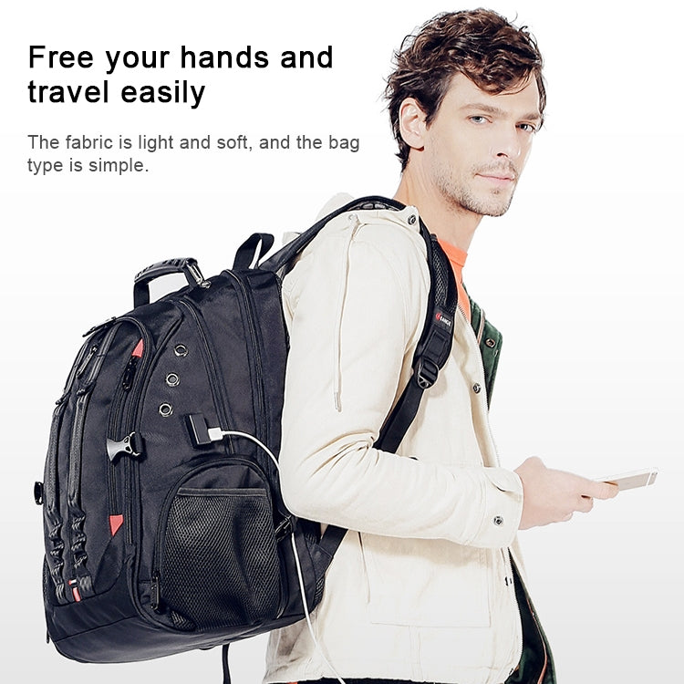 BANGE Waterproof Travel Men Backpack Rechargeable Large Capacity Shoulders Bag with Earplug Hole
