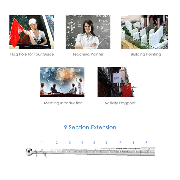 1.2M 6 Knots Telescopic Stainless Steel Rubber Sleeve Teaching Stick Guide Signal Flag, Random Color Delivery, 1.2M 6 Knots