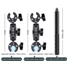 Load image into Gallery viewer, Dual Motorcycle Crab Clamps Handlebar Fixed Mount Selfie Stick, Double Dual-heads Crabs