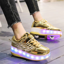 Load image into Gallery viewer, CD03 LED Double Wheel Wing Roller Skating Shoes, Size : 38, Size : 38 (Black), Size : 38 (Pink), Size : 38 (Gold), Size : 38 (Silver)