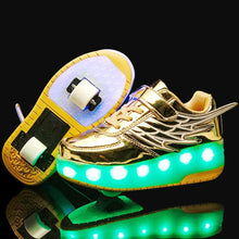 Load image into Gallery viewer, CD03 LED Double Wheel Wing Roller Skating Shoes, Size : 38, Size : 38 (Black), Size : 38 (Pink), Size : 38 (Gold), Size : 38 (Silver)