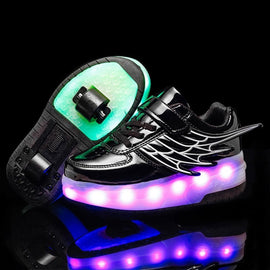 CD03 LED Double Wheel Wing Roller Skating Shoes, Size : 39, Size : 39 (Black), Size : 39 (Pink), Size : 39 (Gold), Size : 39 (Silver)