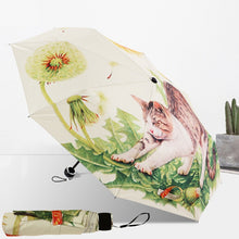 Load image into Gallery viewer, Creative Fashion Three Fold Lazy Cat Pattern Silver Tape Anti Ultraviolet Sunshade Umbrella, Cat Pattern Silver Tape Umbrella