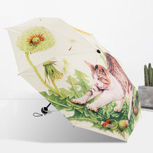 Load image into Gallery viewer, Creative Fashion Three Fold Lazy Cat Pattern Silver Tape Anti Ultraviolet Sunshade Umbrella, Cat Pattern Silver Tape Umbrella