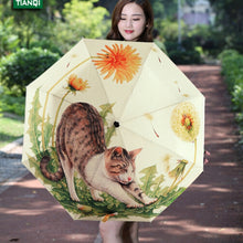 Load image into Gallery viewer, Creative Fashion Three Fold Lazy Cat Pattern Silver Tape Anti Ultraviolet Sunshade Umbrella, Cat Pattern Silver Tape Umbrella