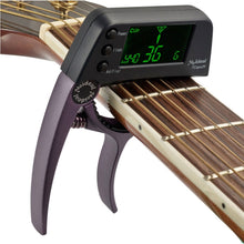 Load image into Gallery viewer, Professional Guitar Tuner Clip, Loftstyle Chromatic Clip-on Tuner with Rotational LCD Screen Light Display Single-handed Guitar Capo