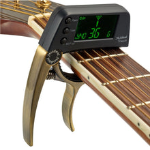 Load image into Gallery viewer, Professional Guitar Tuner Clip, Loftstyle Chromatic Clip-on Tuner with Rotational LCD Screen Light Display Single-handed Guitar Capo