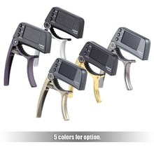 Load image into Gallery viewer, Professional Guitar Tuner Clip, Loftstyle Chromatic Clip-on Tuner with Rotational LCD Screen Light Display Single-handed Guitar Capo