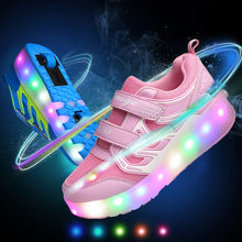 Load image into Gallery viewer, WS01 LED Light Ultra Light Mesh Surface Rechargeable Double Wheel Roller Skating Shoes Sport Shoes, Size : 28