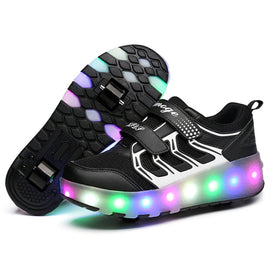 WS01 LED Light Ultra Light Mesh Surface Rechargeable Double Wheel Roller Skating Shoes Sport Shoes, Size : 33, Size : 33