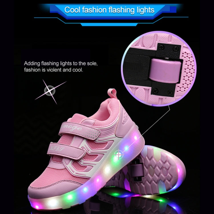 WS01 LED Light Ultra Light Mesh Surface Rechargeable Double Wheel Roller Skating Shoes Sport Shoes, Size : 36