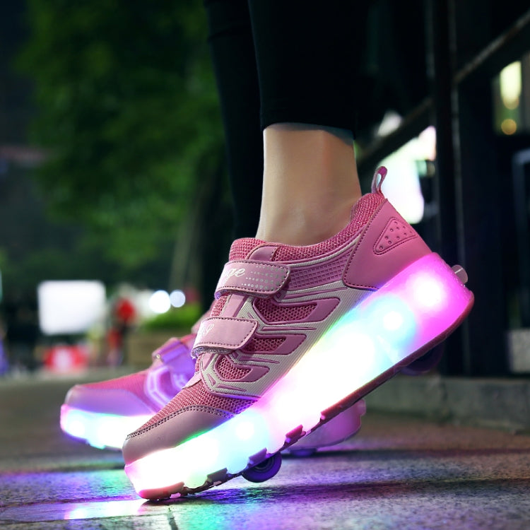 WS01 LED Light Ultra Light Mesh Surface Rechargeable Double Wheel Roller Skating Shoes Sport Shoes, Size : 36, Size : 36