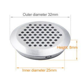 10pcs Bevel Surface 25mm Cabinet Round Air Vent Stainless Steel Louvered Grille Cover Vents with Little Holes, 25mm Bevel