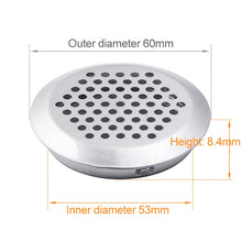 Load image into Gallery viewer, 10pcs Bevel Surface 53mm Cabinet Round Air Vent Stainless Steel Louvered Grille Cover Vents with Little Holes, 53mm Bevel