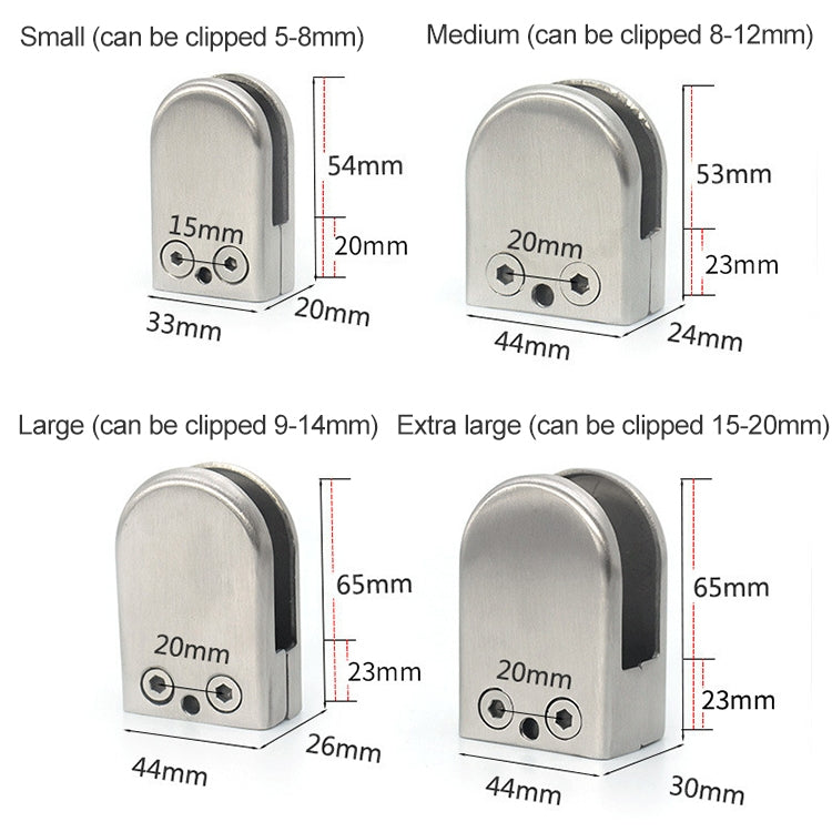 8-12mm Flat Bottom Matte Polished  201 Stainless Steel Fixed Clip Railing Glass Wood Layer Board Clamp Bracket, 8-12mm, Flat Bottom, 201 Stainless Steel
