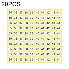 20 PCS Round Shape Number Sticker Shoe Size Label, Number 35-44, Number 35-44
