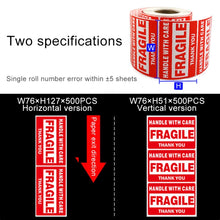 Load image into Gallery viewer, 500 PCS Self-adhesive Outer Box English Warning Sticker Fragile Label, Size: 76x51mm, 76 x 51mm