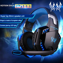 Load image into Gallery viewer, KOTION EACH G2000 Over-ear Game Gaming Headphone Headset Earphone Headband with Mic Stereo Bass LED Light for PC Gamer,Cable Length: About 2.2m(White + Red), G2000