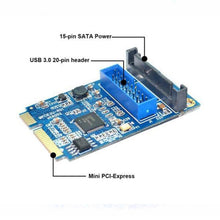 Load image into Gallery viewer, MINI PCI-E to USB 3.0 Front 19 Pin Desktop PC Expansion Card, 19 Pin Power