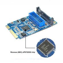 Load image into Gallery viewer, MINI PCI-E to USB 3.0 Front 19 Pin Desktop PC Expansion Card, 19 Pin Power