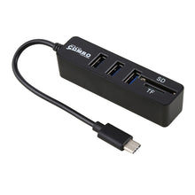 Load image into Gallery viewer, 2 in 1 TF &amp; SD Card Reader + 3 x USB Ports to USB-C / Type-C HUB Converter, Total Length: 24cm, Type-C (Black), Type-C (White)