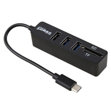 Load image into Gallery viewer, 2 in 1 TF &amp; SD Card Reader + 3 x USB Ports to USB-C / Type-C HUB Converter, Total Length: 24cm, Type-C (Black), Type-C (White)