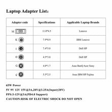Load image into Gallery viewer, Laptop Power Adapter 65W USB-C / Type-C Converter to 6 in 1 Power Adapter