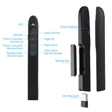 Load image into Gallery viewer, XM930 2.4GHz Wireless Laser PowerPoint Page Turning Pen Multimedia Wireless Presentation Projection Pen with USB Receiver, Support Low Battery Remind, Remote Control Distance: 100m, 100m White, 100m Black