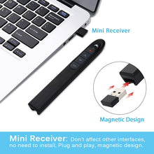 Load image into Gallery viewer, XM930 2.4GHz Wireless Laser PowerPoint Page Turning Pen Multimedia Wireless Presentation Projection Pen with USB Receiver, Support Low Battery Remind, Remote Control Distance: 100m, 100m White, 100m Black