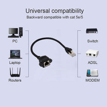 Load image into Gallery viewer, RJ45 Female to Male CATE5 Network Panel Mount Screw Lock Extension Cable , Length: 0.3m, 0.3m