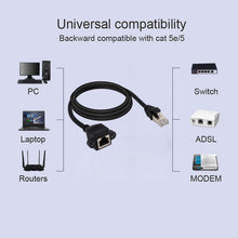 Load image into Gallery viewer, RJ45 Female to Male CAT6E Network Panel Mount Screw Lock Extension Cable, Length: 2m, Length: 2m